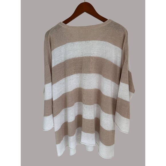 Eileen Fisher XL Organic Linen Knit Sweater Top Beige & White Striped Relaxed Fi - Picture 9 of 11